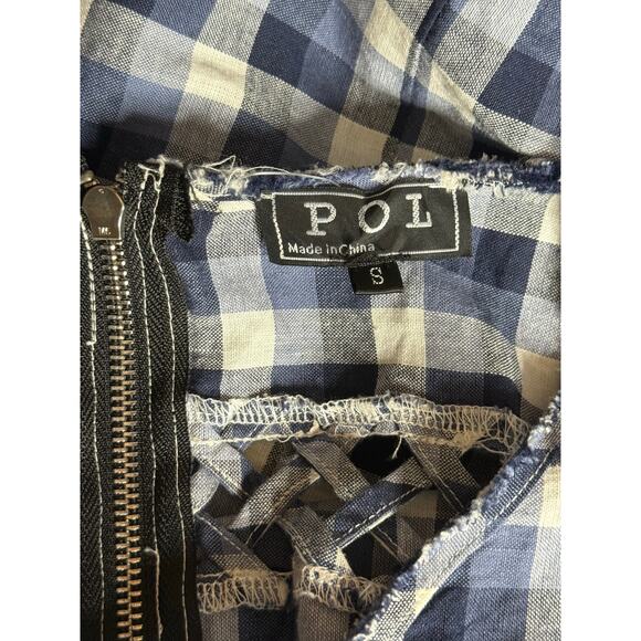 Pol Blue Plaid Embroidered Fringe Sleeveless Dress S NWOT - Picture 6 of 7